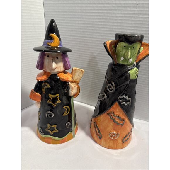 Dracula & Witch Halloween Ceramic Figuerine Set, Halloween Decor, Centerpiece - Picture 1 of 12